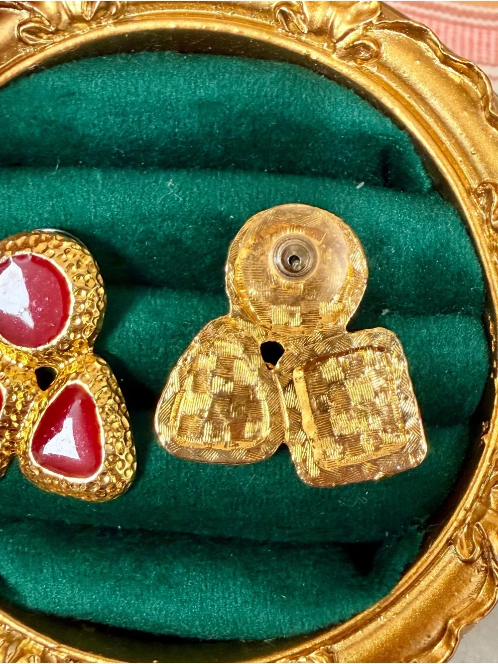 Gold-Tone Chunky Red Stone Drop Earrings